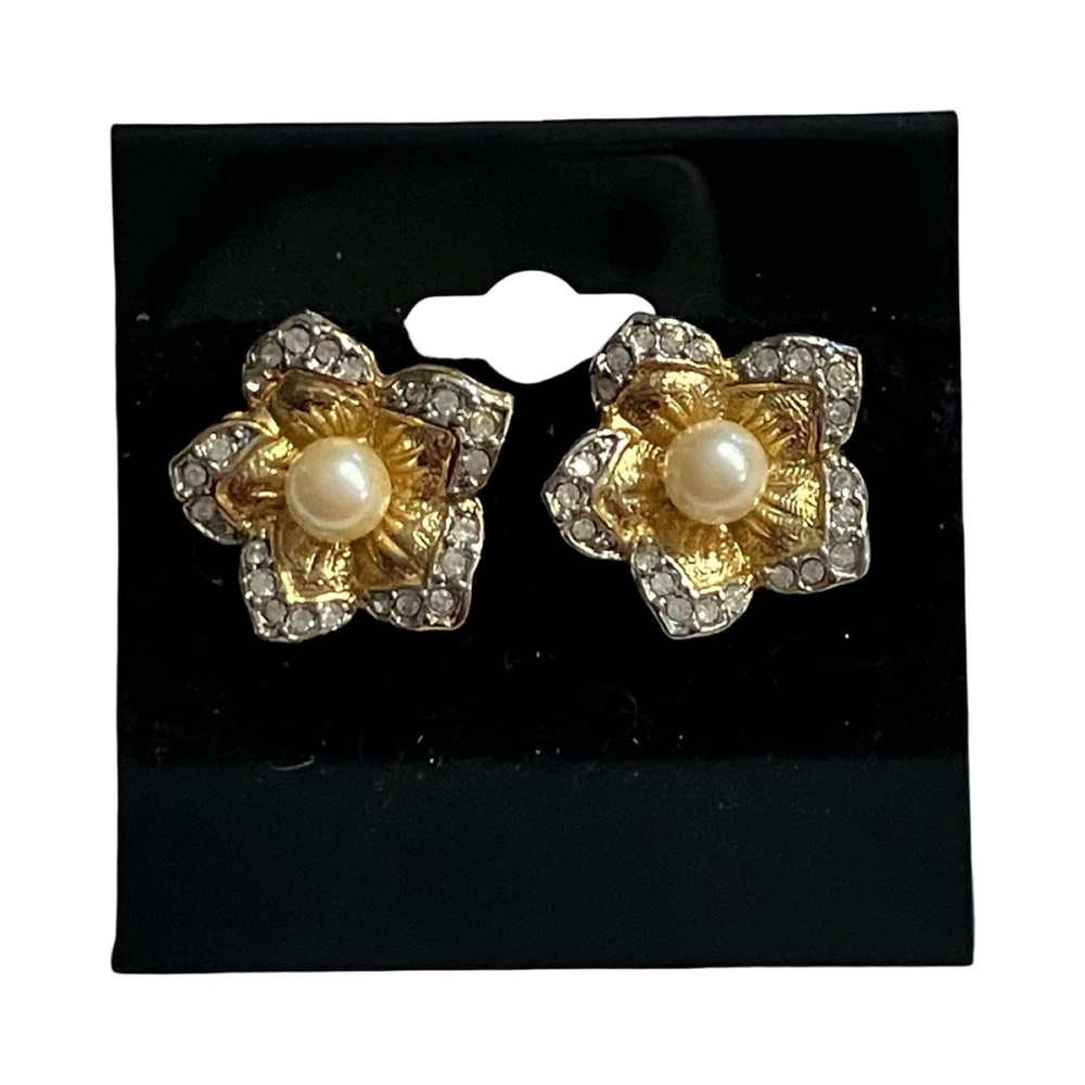 3/$10 Roman Vintage Floral Earrings with Faux Pearl & Rhinestones